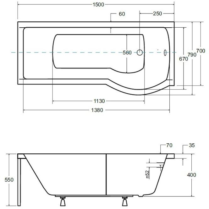 Kád Integra 150/75  jobbos + paraván