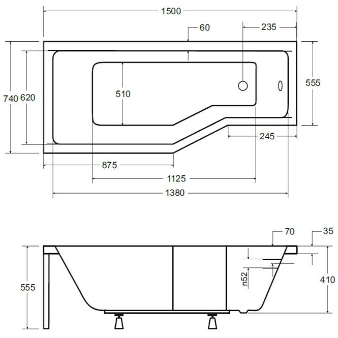 Kád Integra 150/75  L + paraván