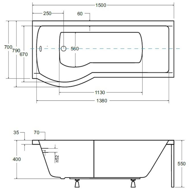 Kád Inspiro 150/70  balos + paraván,3