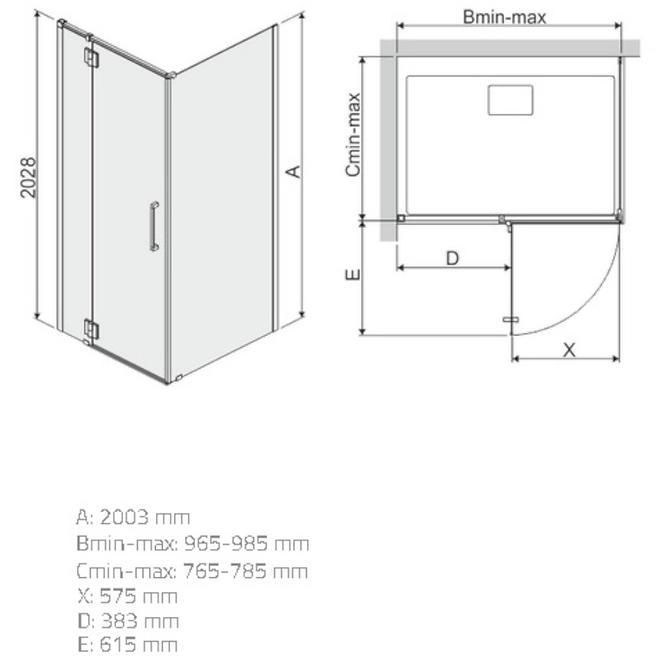 Zuhanykabin Kndj2l/Space 80/100 W0 Sb Glass Protect