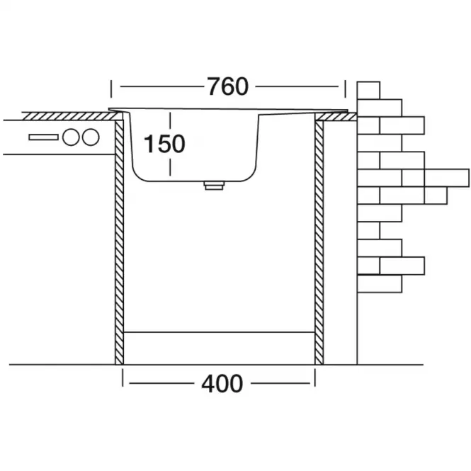 Egytálcás acél mosogató N-140 1K 435/760 beépítve+szifon,2