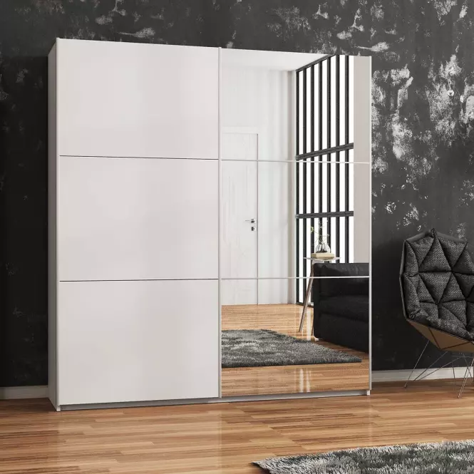 Szekrény Vigo 200 cm fehér/tükör,7