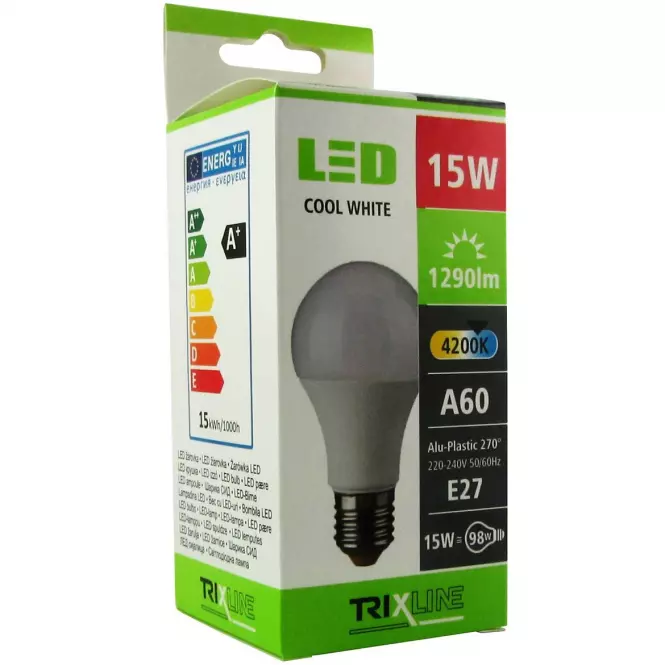 Izzó LED BC TR A60 15W E27 4200K,3