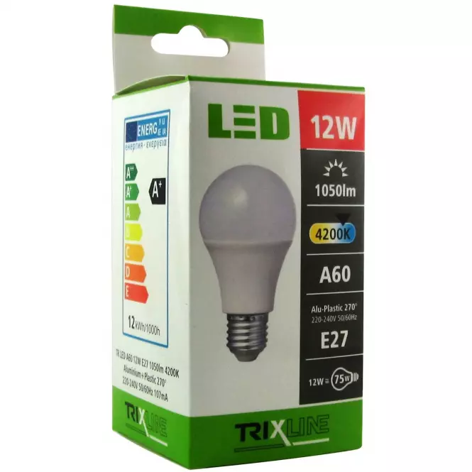 Izzó LED BC TR Trixline A60 12W E27 4200K,3