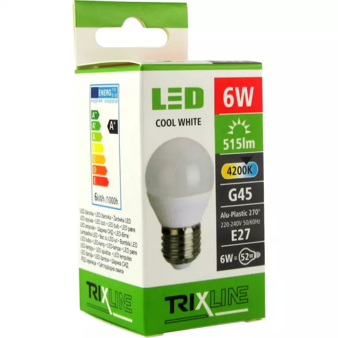 Izzó LED BC TR Trixline G45 6W E27 4200K