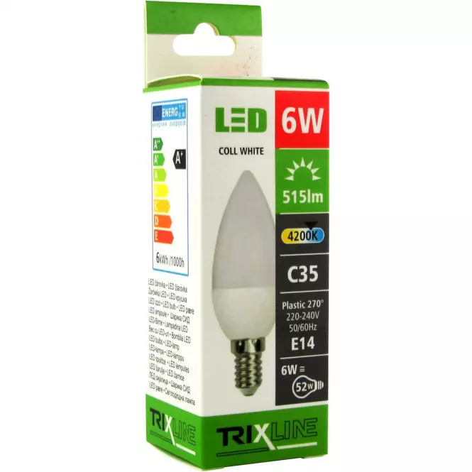 Izzó LED BC TR Trixline C35 6W E14 4200K,3