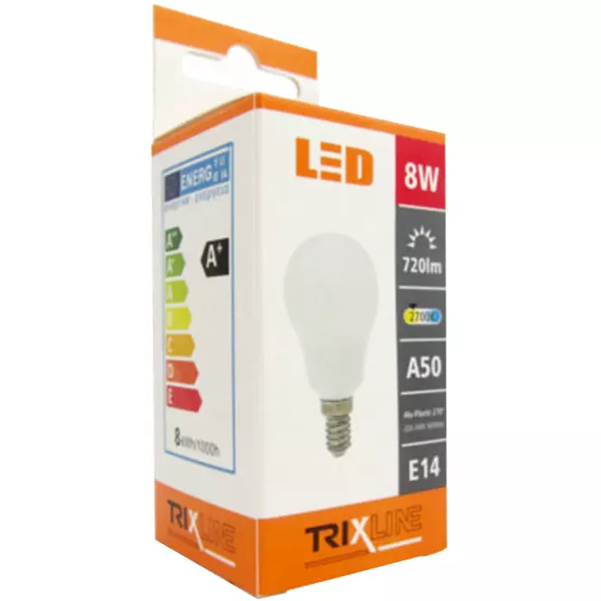 Izzó LED BC TR Trixline A50 8W E14 2700K,3
