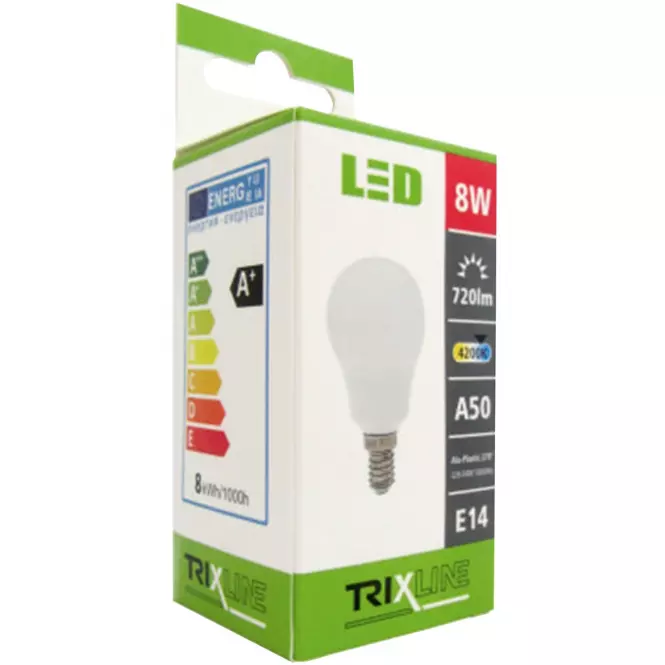 Izzó LED BC TR Trixline A50 8W E14 4200K,3