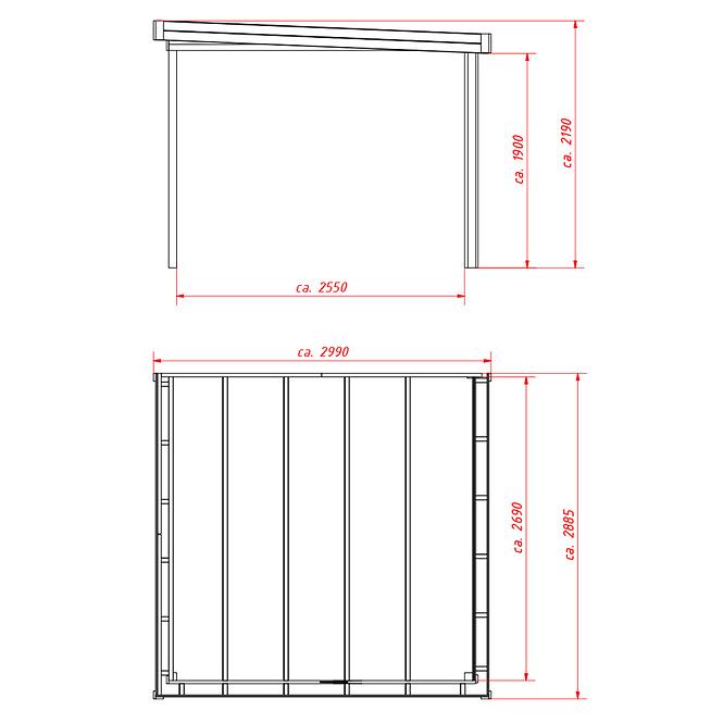 Terasz tető faházhoz Stockholm 2,78x2,72x2,18 m