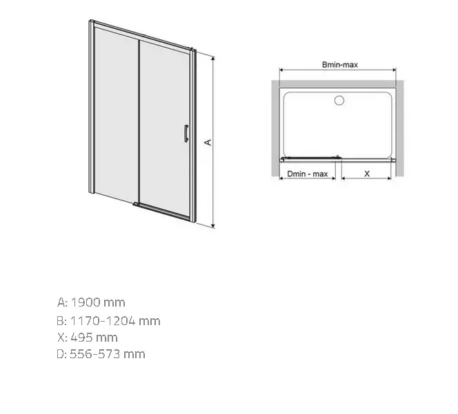 Zuhanyajtó D2L/Freezone 120 W0 Glass Protect,2