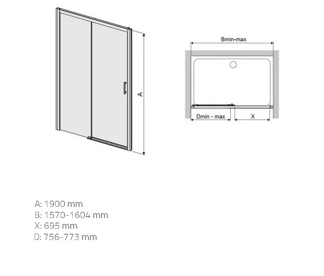 Zuhanyajtó D2L/Freezone 160 W0 Glass Protect,2