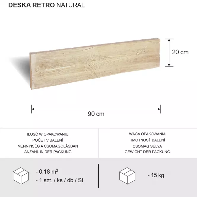 Terasz deszka Retro Natural 90x20x4cm,3