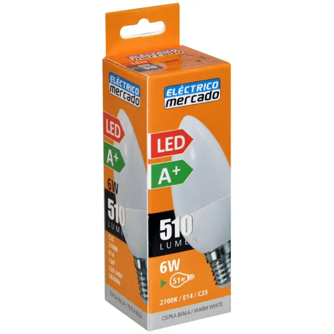 Izzó LED EM 6W C35 E14 2700K,3