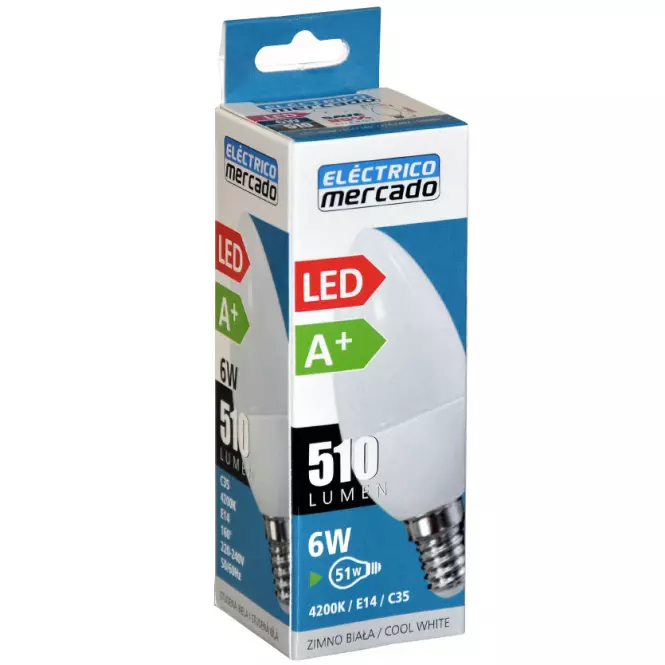 Izzó LED EM 6W C35 E14 4200K,3