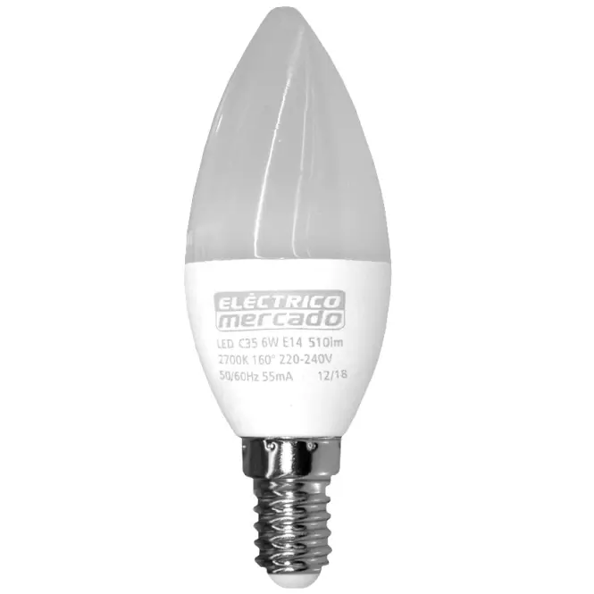 Izzó LED EM 6W C35 E14 6500K,2