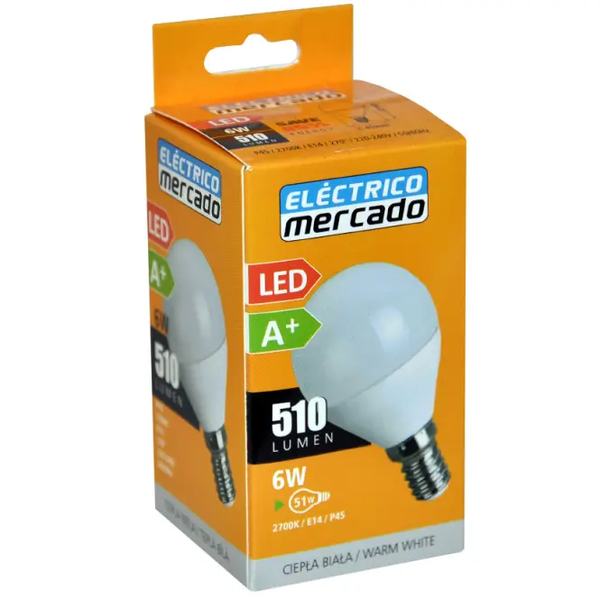 Izzó LED EM 6W P45 E14 2700K,3