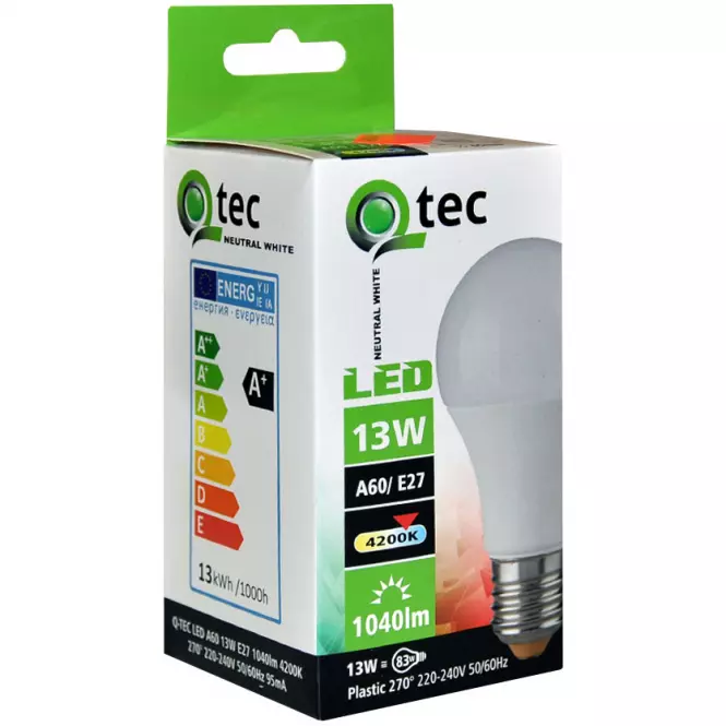 Izzó LED QTEC A60 13W E27 4200K