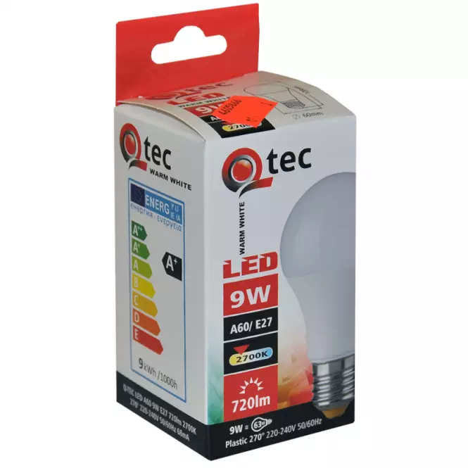 Izzó LED QTEC A60 9W E27 2700K,3