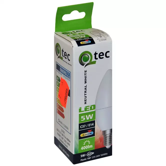 Izzó LED QTEC C37 5W E14 4200K,3