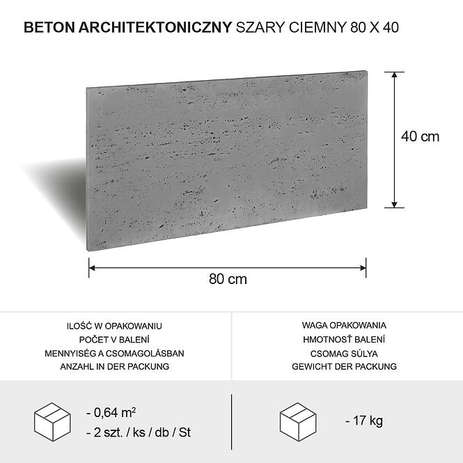 Csempe Építészeti beton 80x40x1,5 sötét szürke