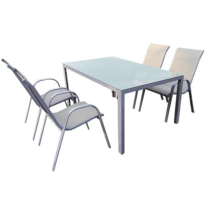 Fém bútorkészlet Bergen üveg asztal + 4 székek