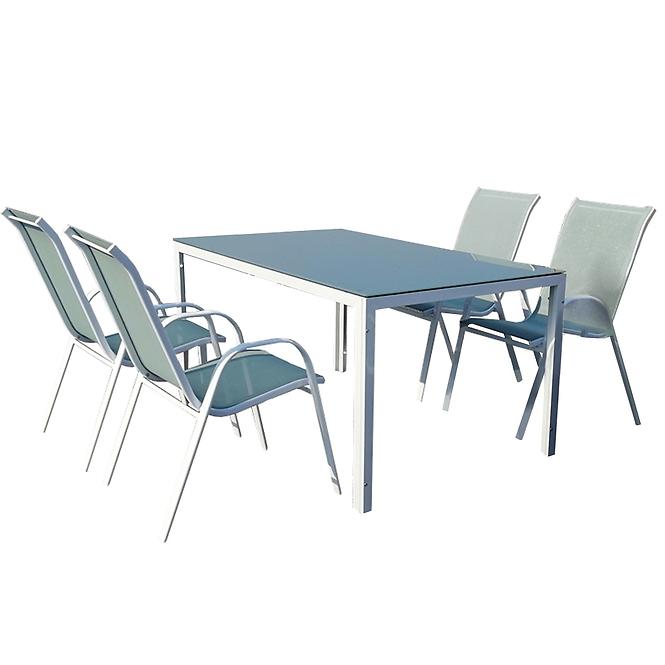Fém bútorkészlet Bergen, üveg asztal + 4 szék kék