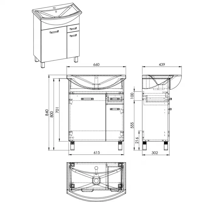 Fürdőszoba készlet Uno 65 2D1S white,2
