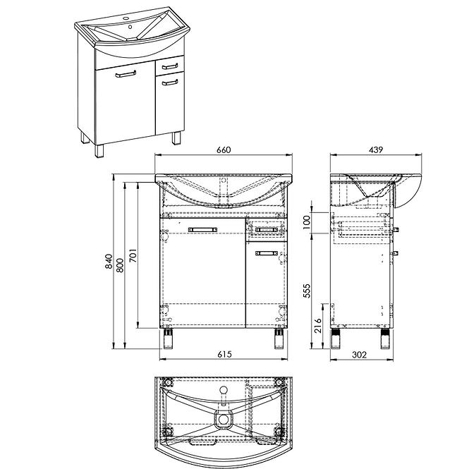 Fürdőszoba készlet Uno 65 2D1S white,2
