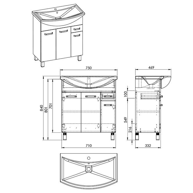 Fürdőszoba készlet Uno 75 3D1S white