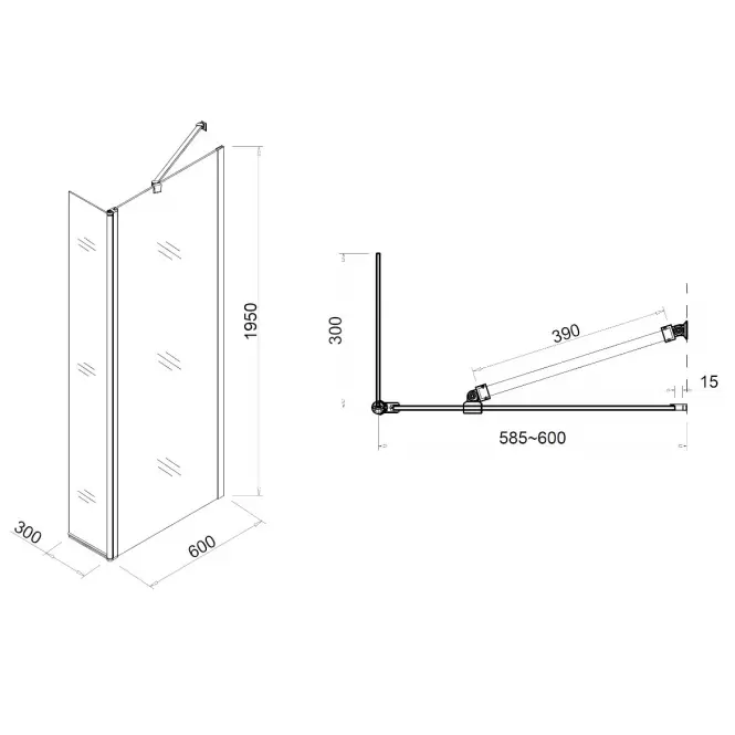 Zuhanyfal Walk-In (60+30)x195 CZ CHR