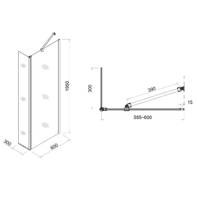 Zuhanyfal Walk-In (60+30)x195 CZ CHR