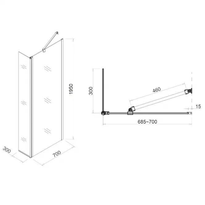 Zuhanyfal Walk-In  DAFNE (70+30)x195 CZ CHR,4