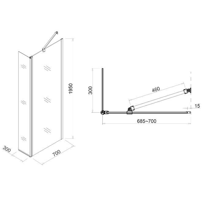 Zuhanyfal Walk-In  DAFNE (70+30)x195 CZ CHR,4