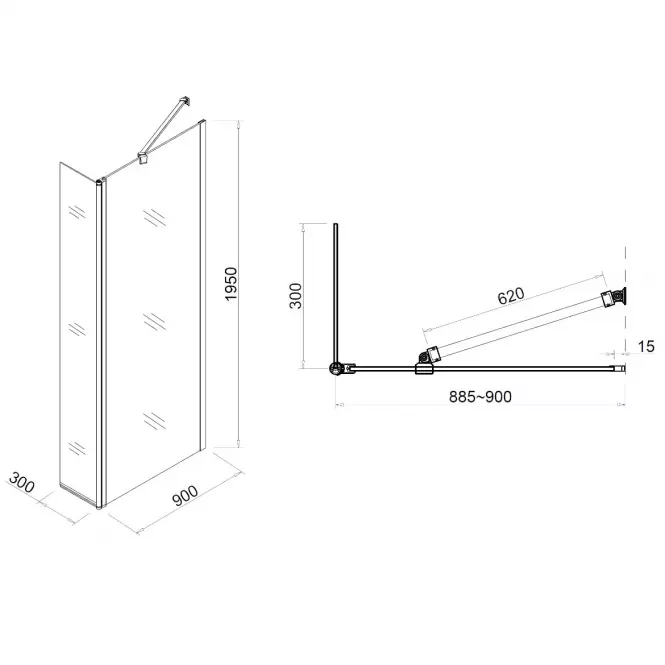 Zuhanyfal Walk-In  DAFNE (90+30)x195 CZ CHR
