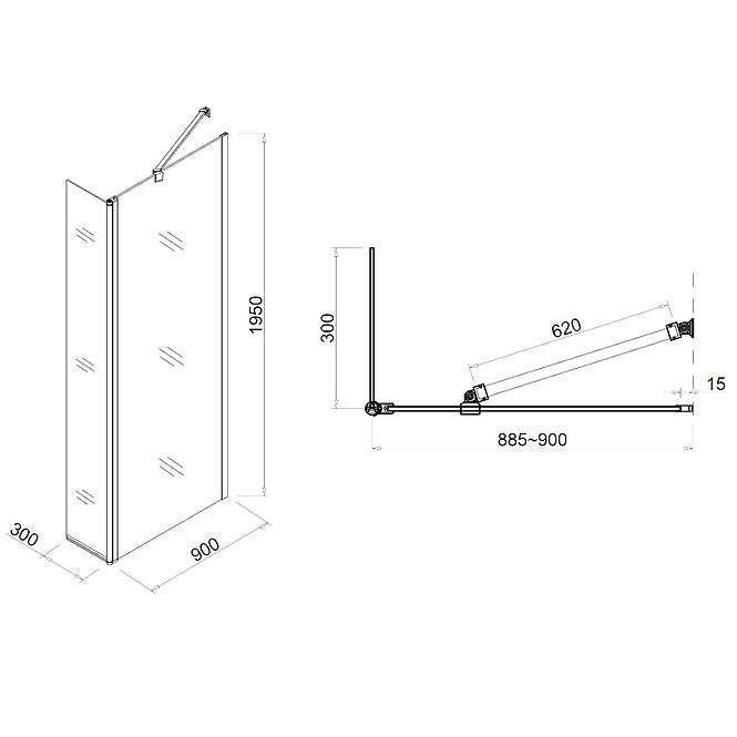 Zuhanyfal Walk-In  DAFNE (90+30)x195 CZ CHR