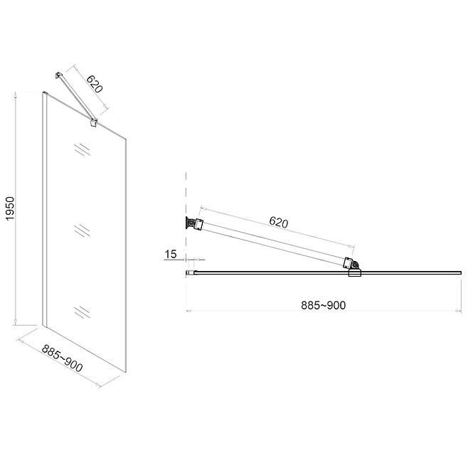 Zuhanyfal Walk-In  Rode 90x195 CZ CHR