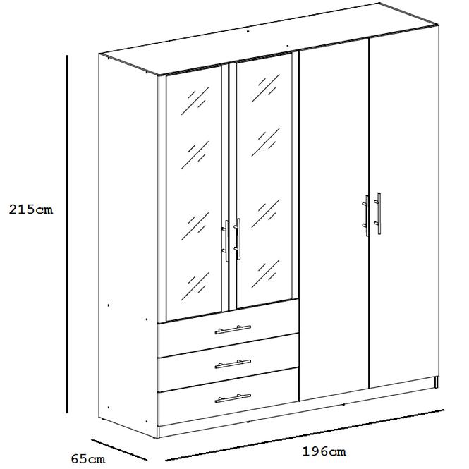 Szekrény Pekin D4 196 cm tölgy wotan/tükör,4