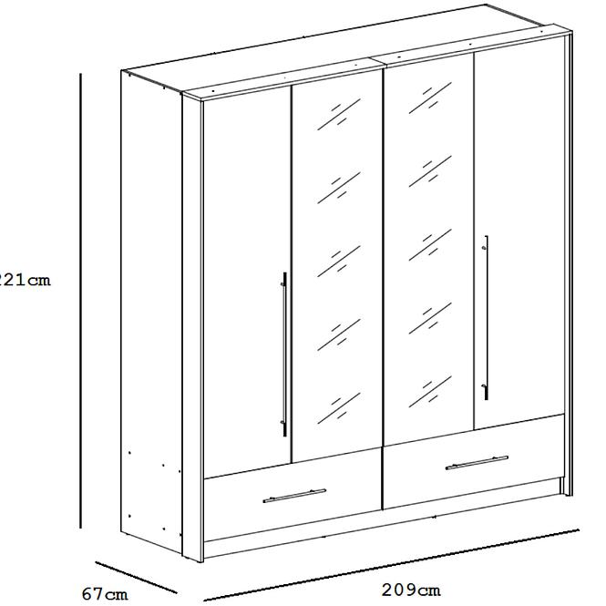 Szekrény Toledo 209 cm tükör/fehér