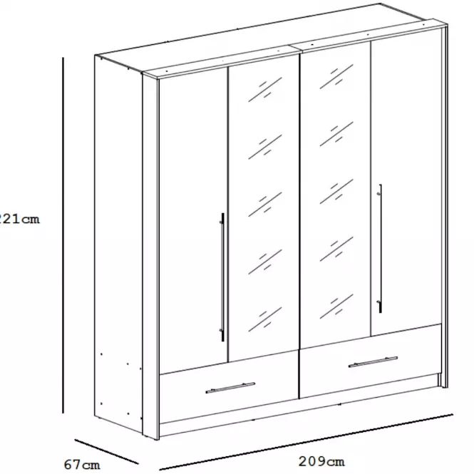 Szekrény Toledo 209 cm tükör/fehér,5