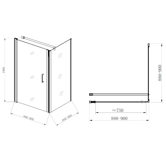 Zuhanykabin Atena 90x90x190 fekete profil