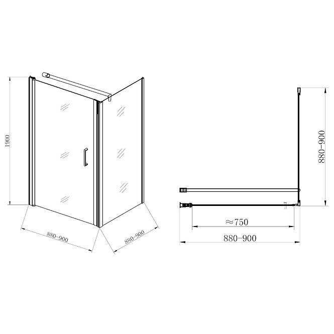 Zuhanykabin Atena 90x90x190 fekete profil,4