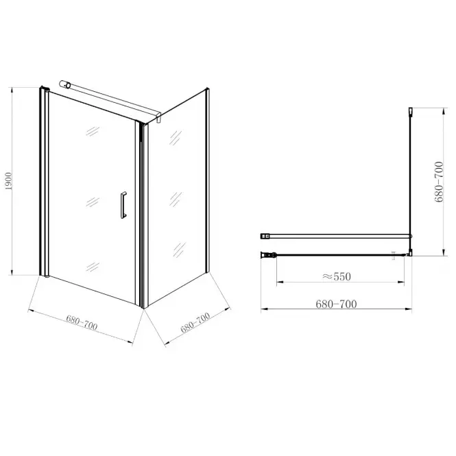 Zuhanykabin Atena 70x70x190 króm,4