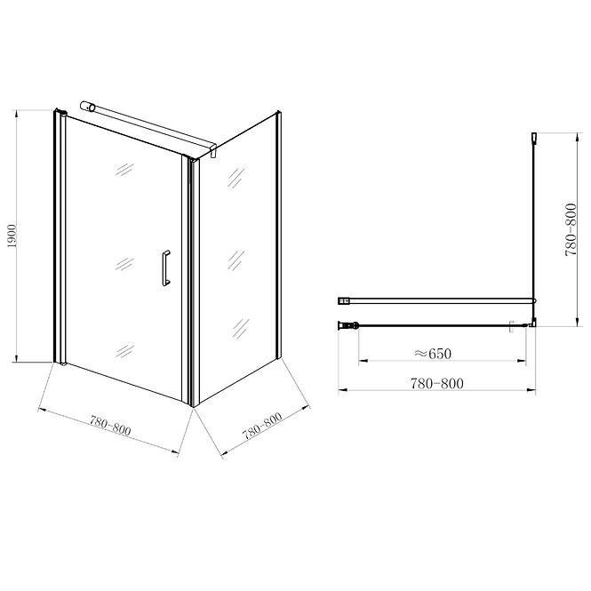 Zuhanykabin Atena  80x80x190 króm