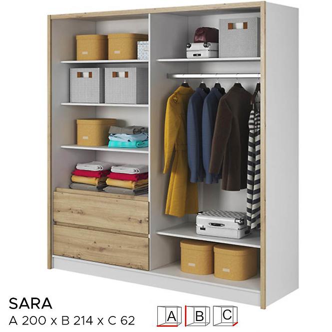 Szekrény Sara 200 cm fehér/tölgy Artisan