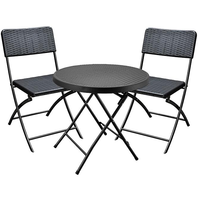 Kerek asztal szett + 2 szék fekete