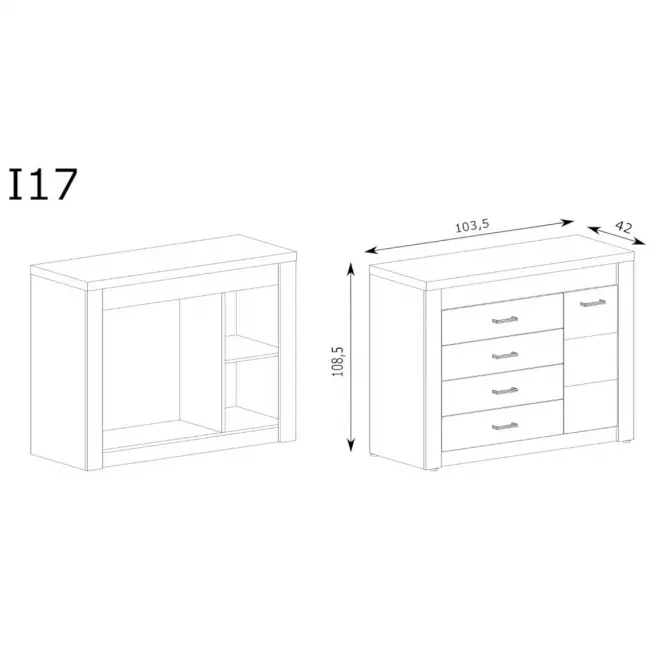 Komód Indianapolis I17 1D4S kraft fehér