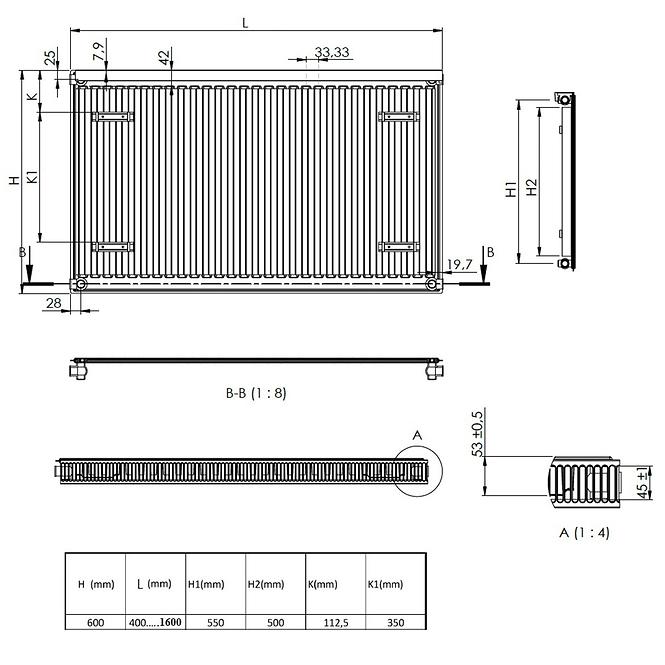 Fém radiátor C11/600/600   608 W