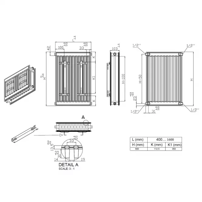 Fém radiátor C22/600/800  1372 W,2