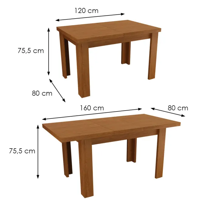 Kinyitható asztalok kis 120/160x80cmx80 kőris világos,5