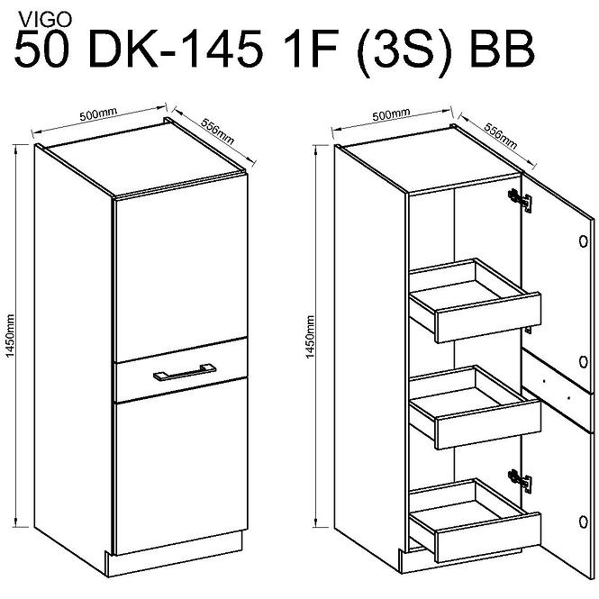 Konyhaszekrény Vigo grafit mat 50DK-145 1F3S